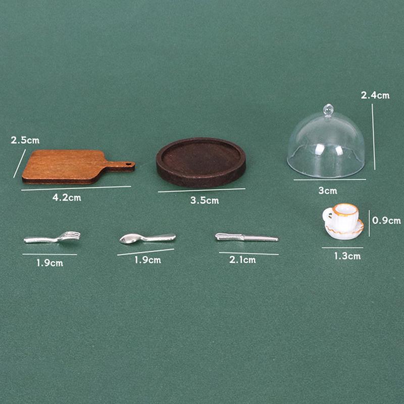 8Pcs/Set Diy Accessories Dollhouse Coffee Miniature Cake Wooden Tray With Cover Dessert Display Rack Kitchen Model Decor Toy