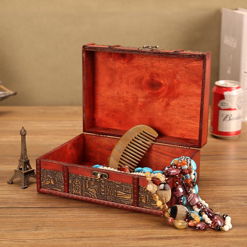Wooden Storage Antique Box With Lock For Jewelry Cosmetics Decorations Home