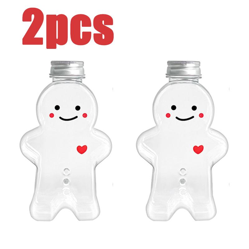 2-10PC Christmas Gingerbread Man Candy Jar Sealed Plastic Juice Drink Bottle Xmas Party New Year Gingerbread Man Drink Container