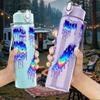 1PC Rainbow Glitch Number Six Seven 750ml Color Plastic Sports Water Bottle Leakproof Flip Straw Lid Suitable for Sports Office Home Use