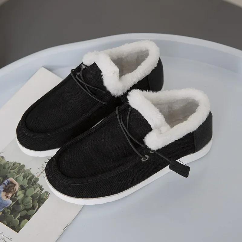 Women Flat Plush Single Shoes Female Canvas Flats Women Autumn Winter New Fashion Comfortable Casual Shoes Plus Size 36-43