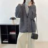 Korean version medium and long gray V-neck long-sleeved knitted cardigan women's autumn new fashion loose lazy wind sweater jacket