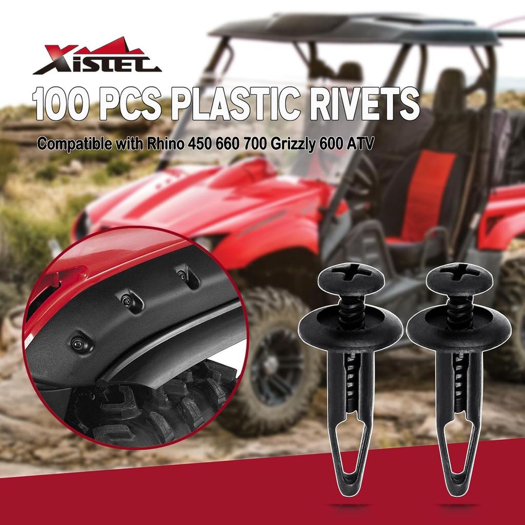 Xislet 100 Pcs Plastic Rivets Compatible With Rhino 450 660 700 Grizzly 600 ATV Body Fender Hood Fuel Tank Panel Push Fastener Rivet Screw Clips