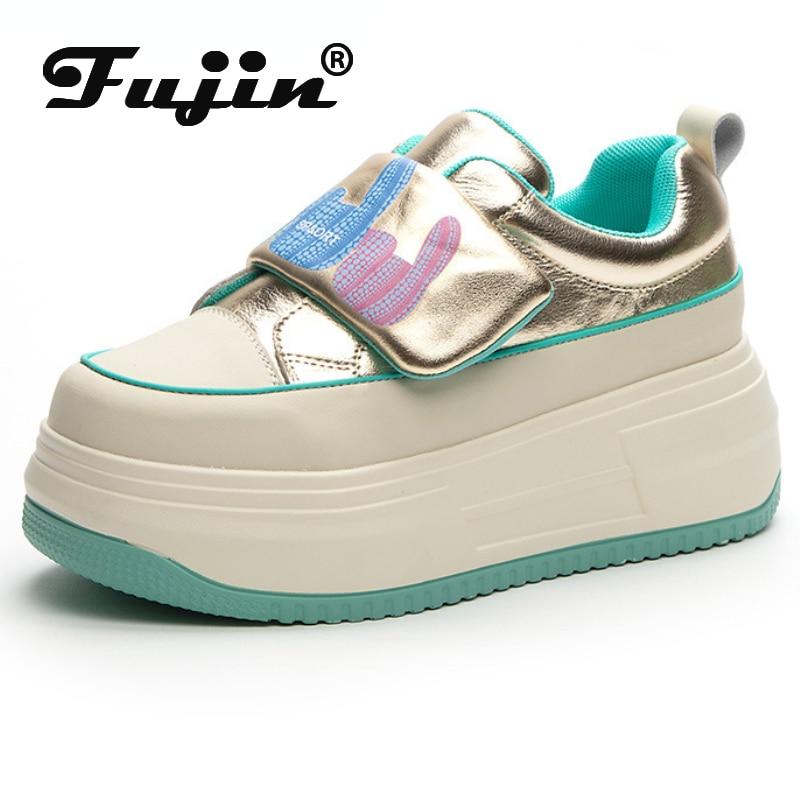 

Fujin/7 см из натуральной кожи, синтетические женские туфли на платформе, массивные кроссовки на танкетке, дышащая обувь на скрытом каблуке, весенне-осенние туфли на крючках