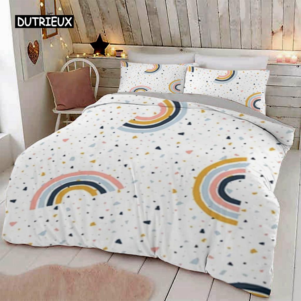 Trendy Pastel Colors Rainbow Bedding Set Baby Kids Duvet Cover 150x210 135x200 With Pillowcases And Zipper