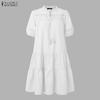 ZANZEA Women Casual Round Neck Short Sleeve Lace Patchwork Dress