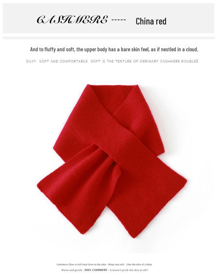 Women s Red Pure Cashmere Knit Short Scarf - Warm, Versatile, Solid Color Perforated Crossover Snood