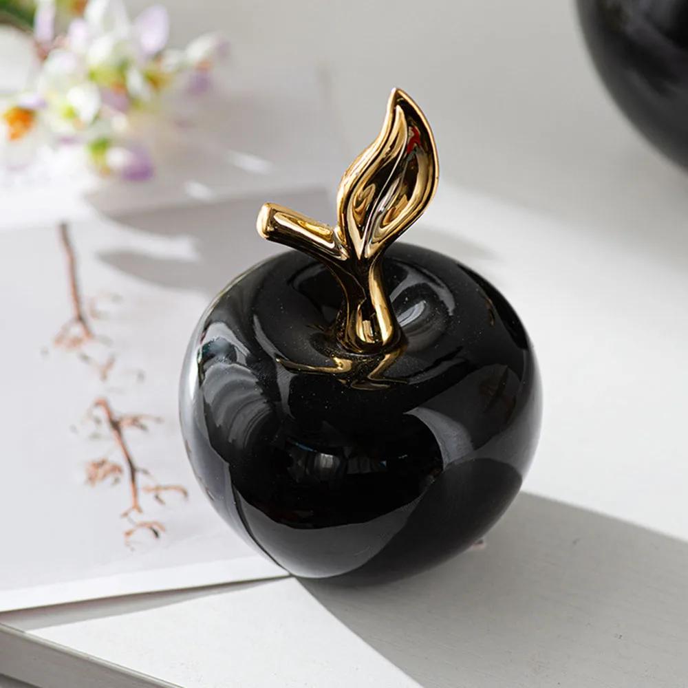 Simple Black Ceramic Apple 2 Sizes Home Decoration Ornaments Living Room Art Crafts Christmas White Apple Gift 1 Piece