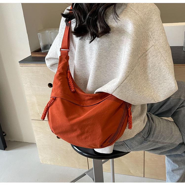 Spring Nylon Pleated Crossbody Shoulder Bag: Women's Lightweight Casual Dumpling Bag in Matching Colors