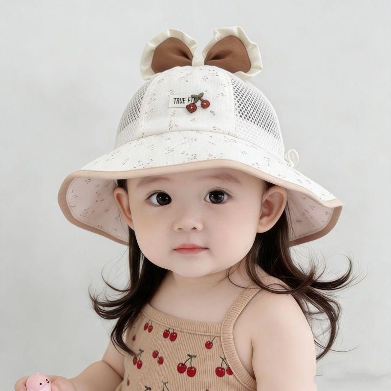 Summer Baby Girl Mesh Bucket Hat With Bow Large Brim Sun Protection Princess Infant Sun Hat For Outdoor