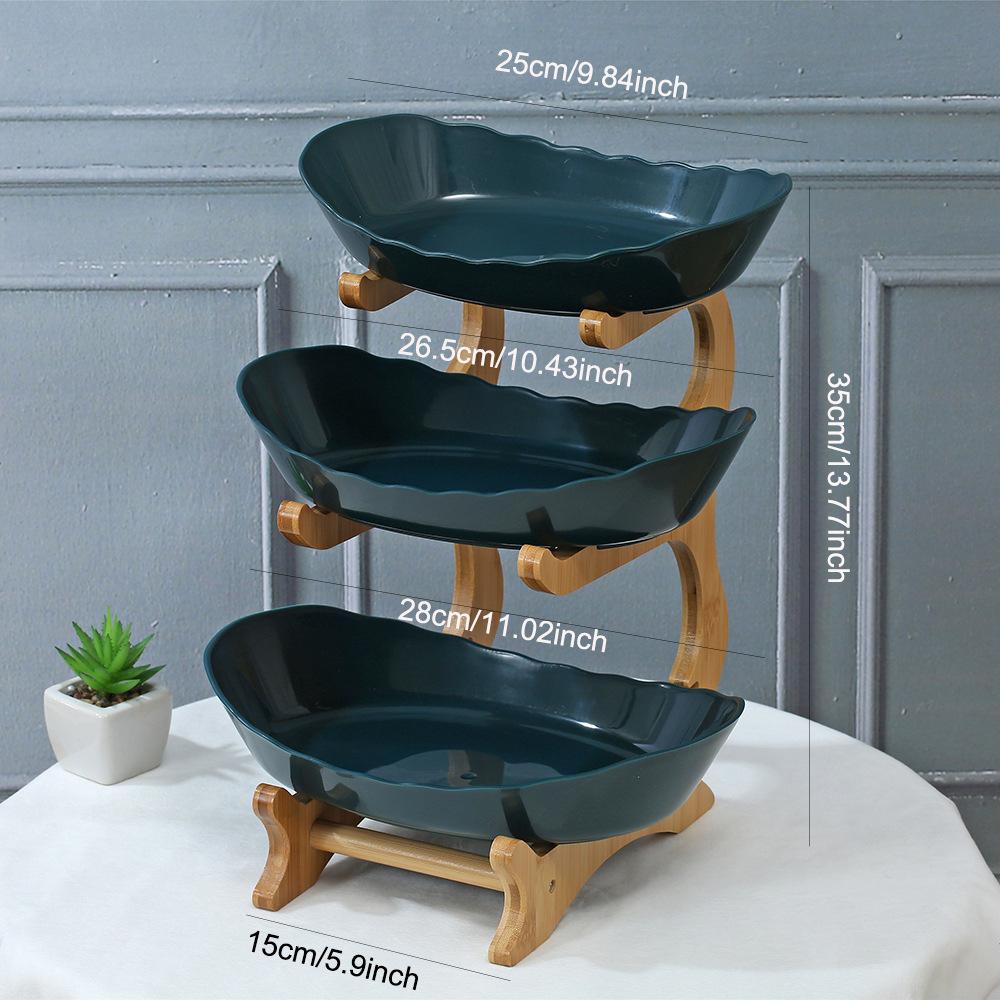 

Household solid wood multi-layer tray, living room fruit tray storage, fruit basket, snacks and snacks display stand 2nd floor темно-зелений колір