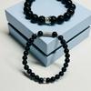 Sterling Silver Retro Obsidian Beaded Bracelet for Men and Women - High-End Couple Gift