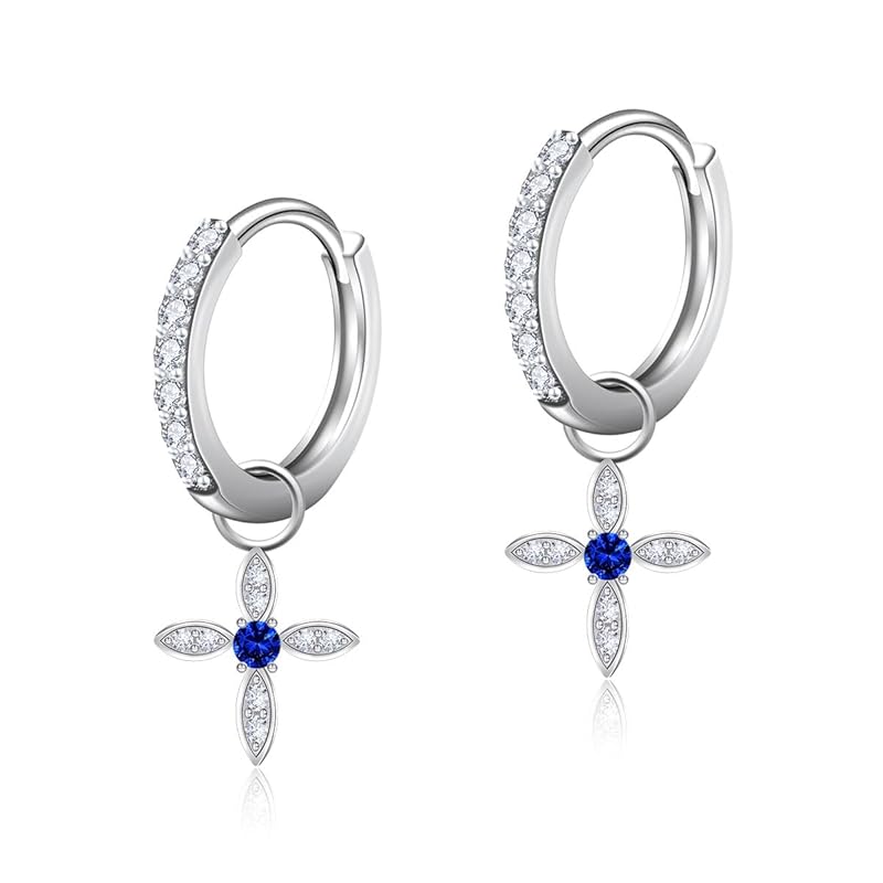 

Naniwaai earrings ladies september birthstone hoop sway 2Way flower woman silver Compatible with metal allergies cross adult accessories present