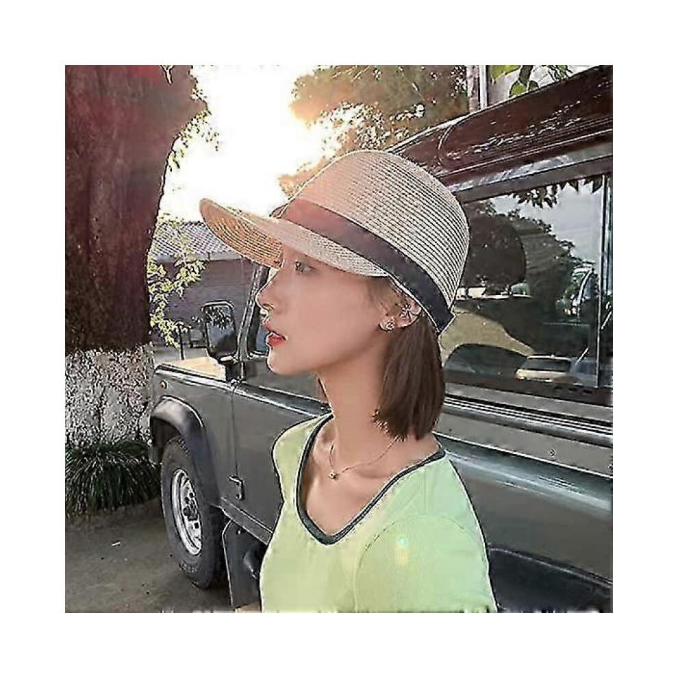 Summer Visor Hats for Women Foldable Floppy Solid Color Straw Sun Hat Travel Beach Baseball Cap