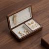 Exquisite Black Walnut Velvet Jewelry Box: Solid Wood Storage for Rings and Earrings