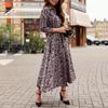 Women Leopard Chiffon Long Sleeve Printing Casual Party Vintage Boho Maxi Dress