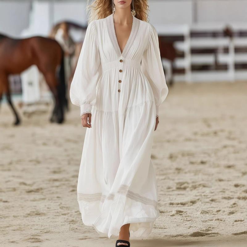 European Style Spring Long Sleeve Women Clothing Blouse Fall Elegant Maxi Dress XL