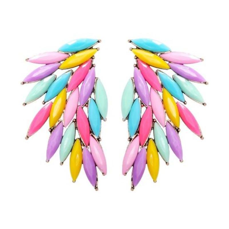Шипованные серьги-гвоздики в форме крыльев, персонализированные цветные стеклянные женские серьги-гвоздики, модные ювелирные изделия, подарок розовый