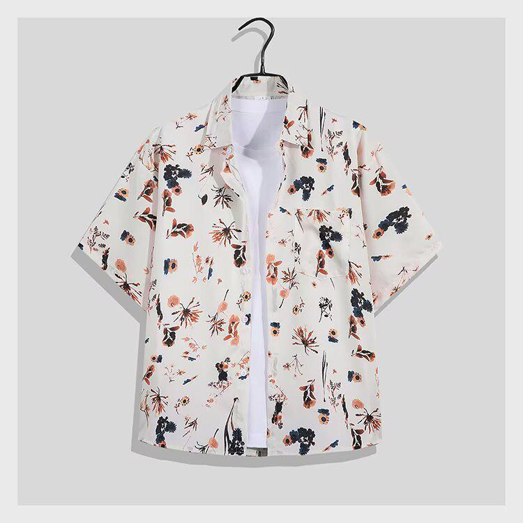 Unisex Hawaii-Blumenprint Locker geschnittenes Kurzarmhemd