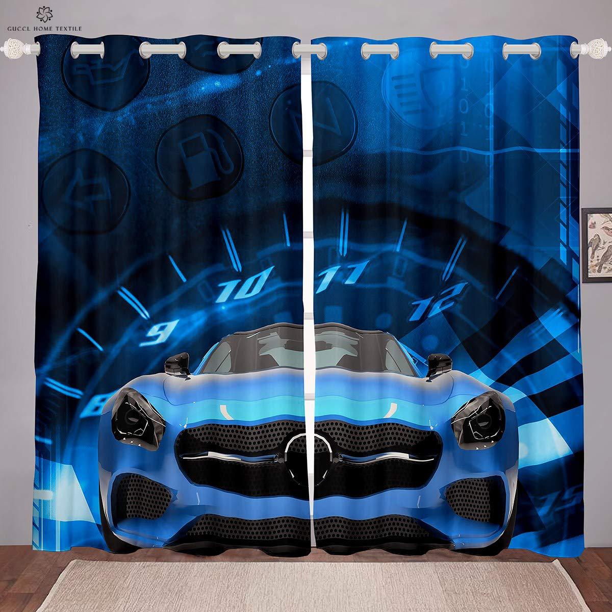 

3D Printing Custom Drapes for Boys Room Cool Racing Car Pattern Decorationative Elegant Curtain Rod Pocket Living Room Gaming Room W50xH130(CM)x2PCS&Rod pocket
