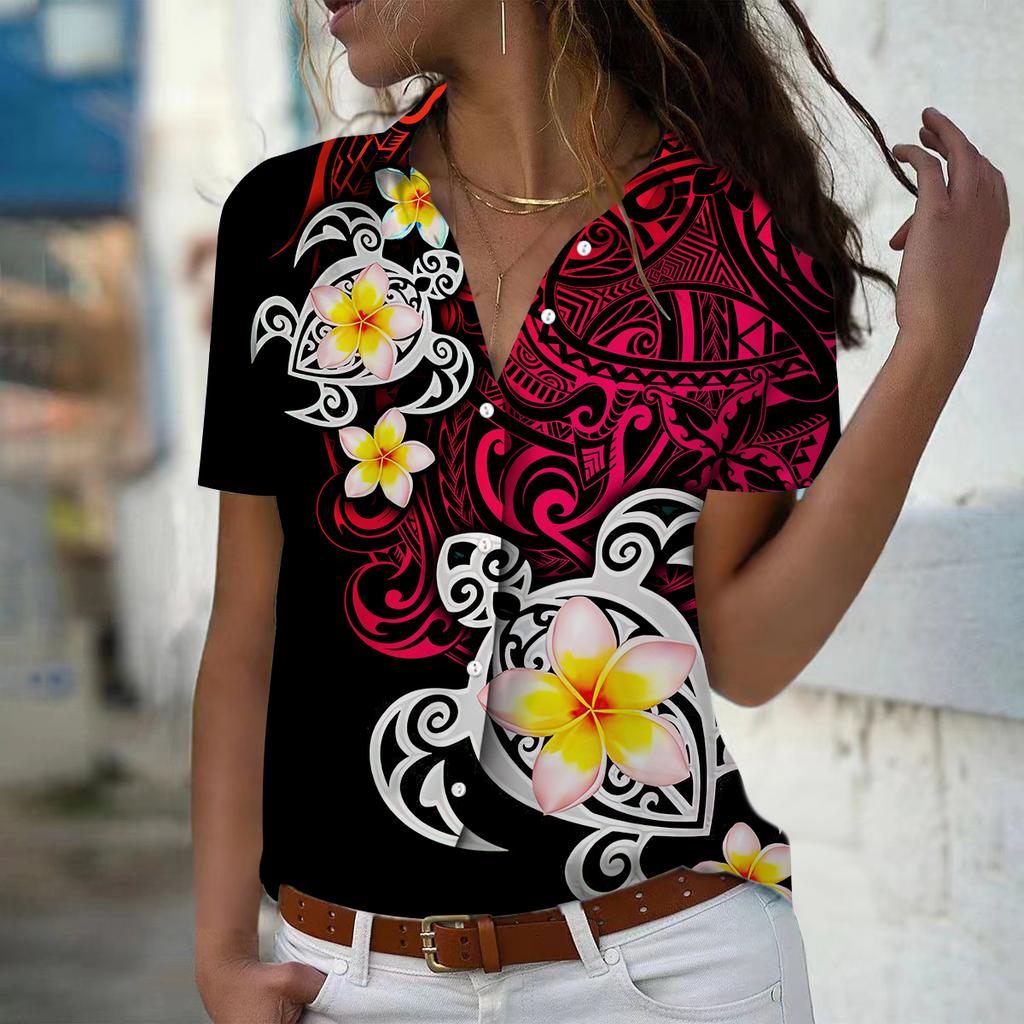2025 Summer New Fashion Women's Flower Printed Short Sleeve V-neck Casual Button-down Shirt Top