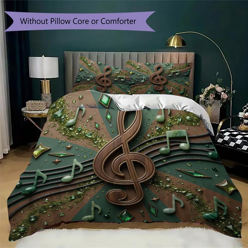 Dynamic Music Melody Pattern Bedding uilt Set uilt Cover Pillowcase Home Decoration Birthday Gift (1 * duvet cover + 2 * pillowcase without core)