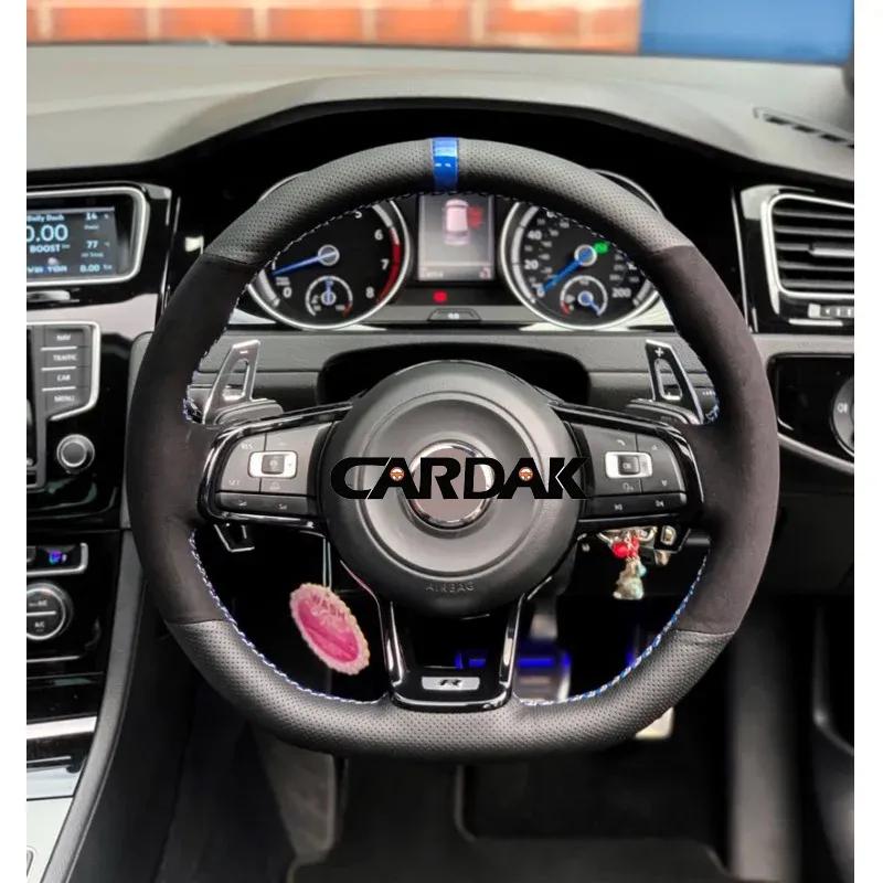 CARDAK Schwarzes Wildleder Leder Auto Lenkradbezug für Volkswagen Golf 7 MK7 GTI R VW Polo Scirocco 2015 2016