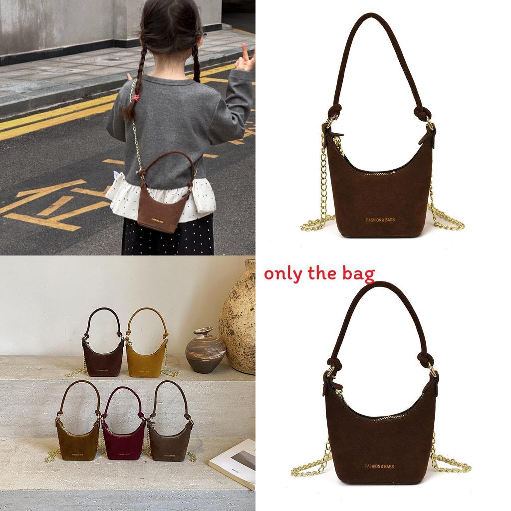 Children Retro Frosted Velvet Bucket Bag With Solid Color Design For School And Casual Outings