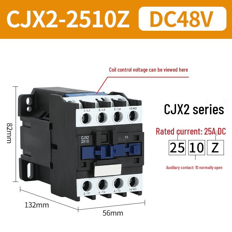CJX2 DC Contactor: Models 1210, 0910, 1810, 2510 - Voltage Options: 12V, 24V, 48V, 110V, 220V, 380V