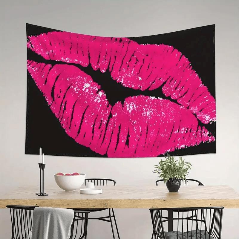 1 Hot Pink Lip Print Tapestry Single Sided 2D Print Bold Stylish Tapestry Bedroom Dorm Living Room Playful Vibe Accessory Gift