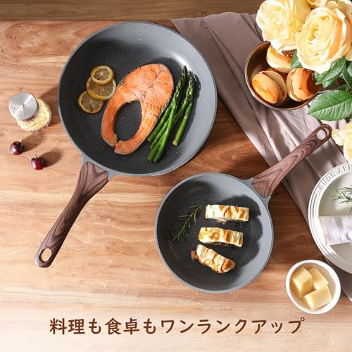 SENSARTE 24cm Frying Pan, Induction & Gas Compatible, Marble Coat, Non-Stick, Non-Toxic, Easy To Clean, Gray, High Heat Efficiency, 1-Year Warranty