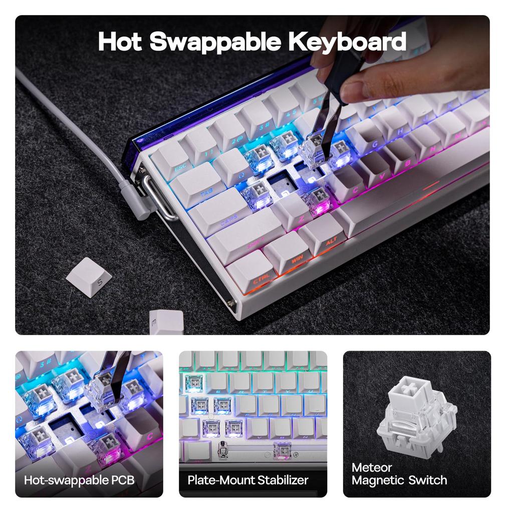 EPOMAKER Aula Hero68 HE Wired Magnetic Gaming Keyboard with Adjustable Rapid Hall Effect 8kHz Sound RGB Box Backlight 0.01mm Actuation, Switches,