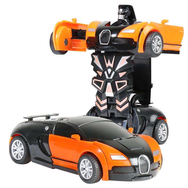 One-Key Transforming Bugatti Pull-Back Car Robot Toy