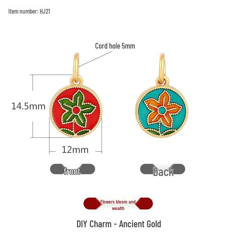 Ancient Gold Cloisonné Ethnic Charm Spacer Beads Pendant for DIY Bracelet Mala Accessories