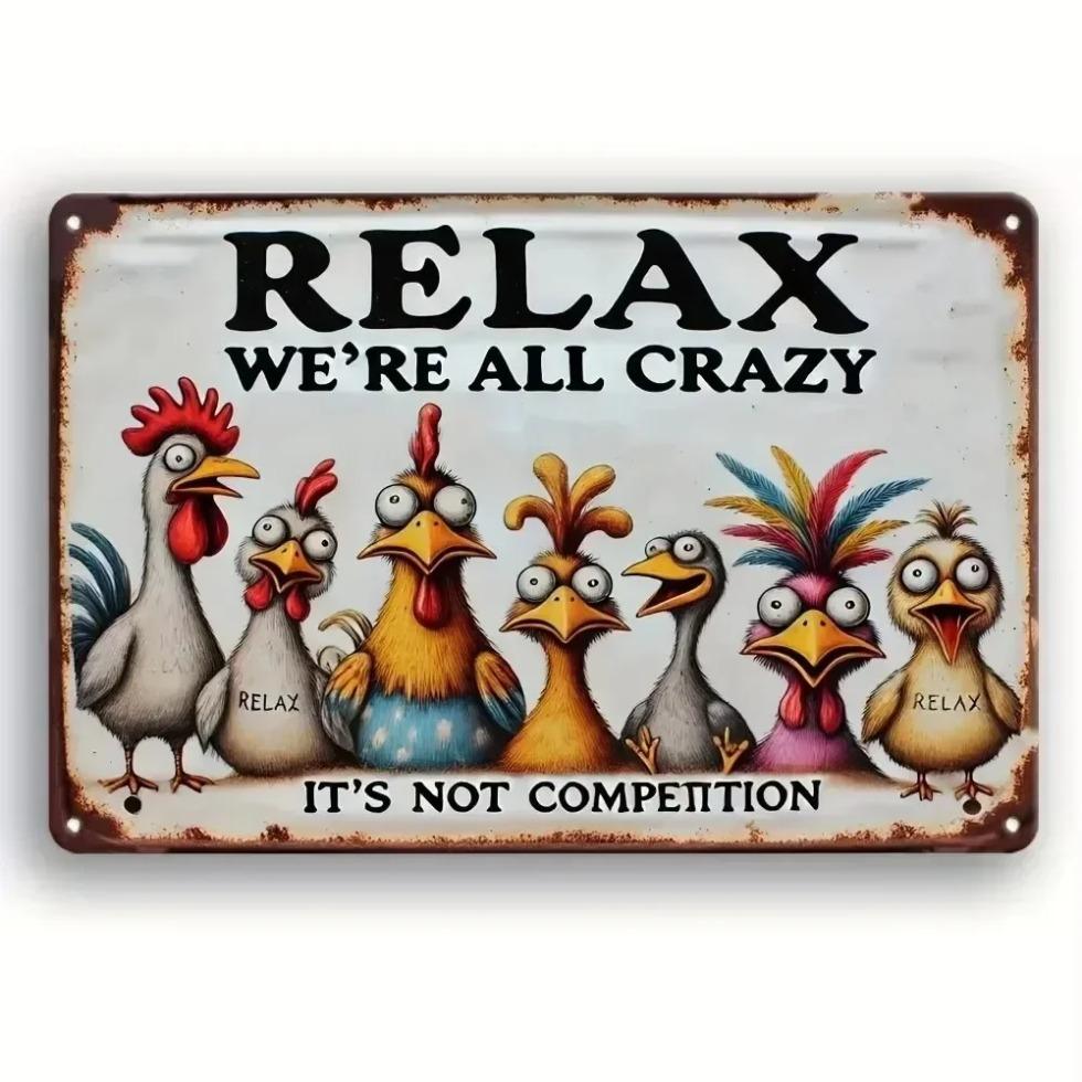 Unrivaled "Relax & Enjoy Life" Sign | Colorful Chicken Wall Decor, Weatherproof Iron, All Places Suitable