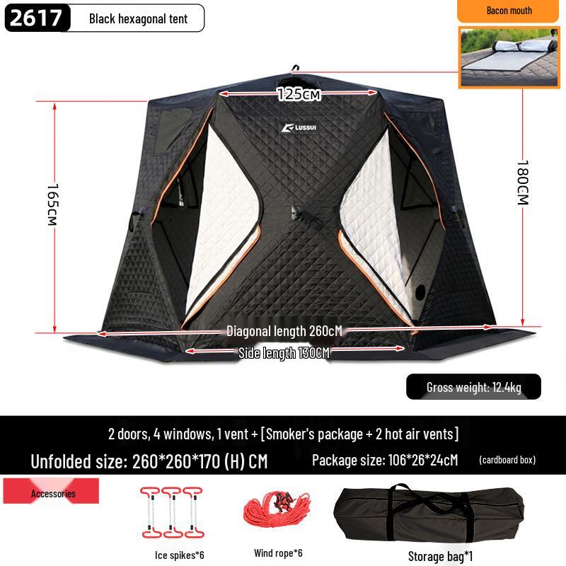 Hexagonal Cotton Ice Fishing Tent - Thickened, No Assembly Needed