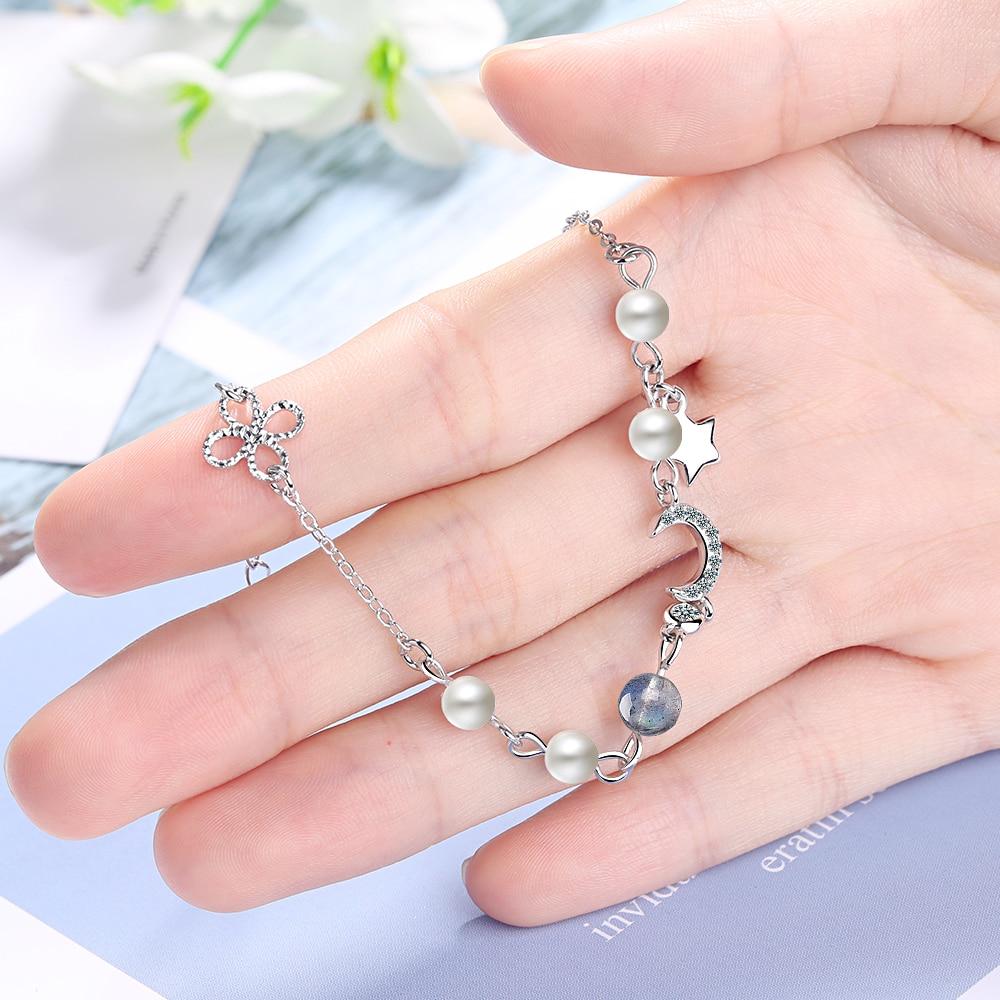 Star Moon Charm Jednoduché Divoká perla 925 Sterling Silver Temperament Dámské Módní náramky z modrého měsíčního kamene s možností změny velikosti
