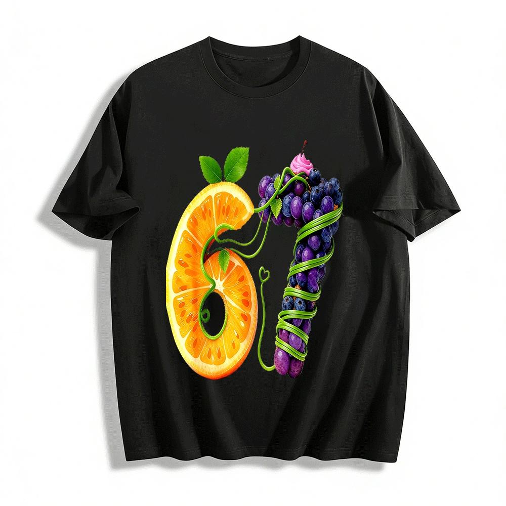 Fruit Number 67 Print Casual Crew Neck T-Shirt Pure cotton T-shirt XXS