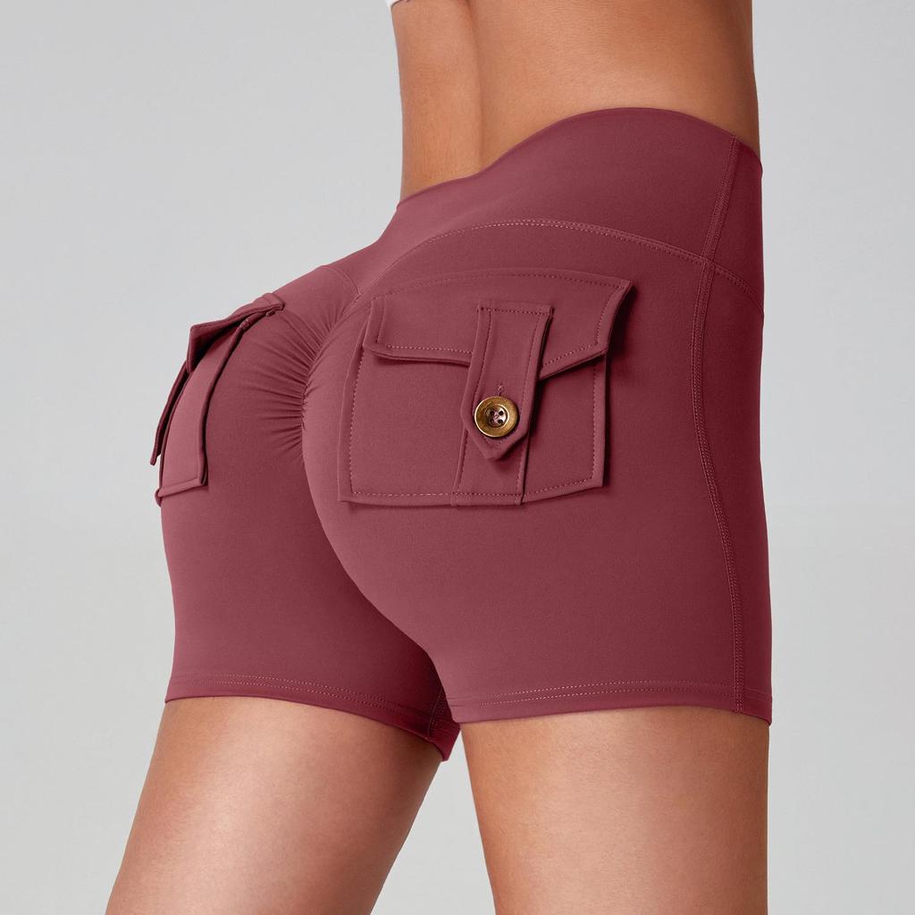 Women's High Waist Peach Butt Yoga Shorts with Pocket - Quick-Dry, High Elastic Fitness Running Pants