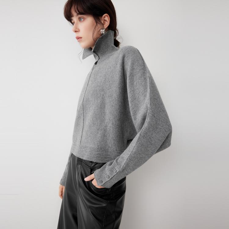 ELLE French Style Solid Color Casual Loose Versatile Comfortable Long Sleeve Polo Neck Sweater Women Sweater EM52773