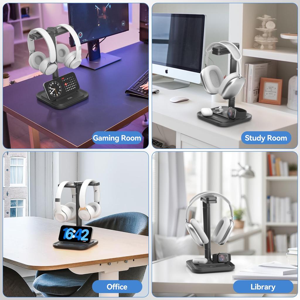 KDD Desktop Headphone Stand with Smartphone Stand Holds 2 Headphones Rotating Headphone Multifunctional Double Headphone Foldable Headphone Stylish