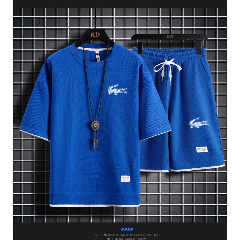 2025 Sports Fashion Casual Men's Suit Summer Korean Men's Short-sleeved T-shirt + Five-point Shorts Two-piece Set