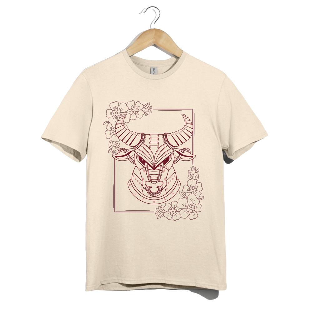 Tribal Bull Tričko – Grafické tričko s květinovým rohatým býkem – Gotické tetování Západní umění