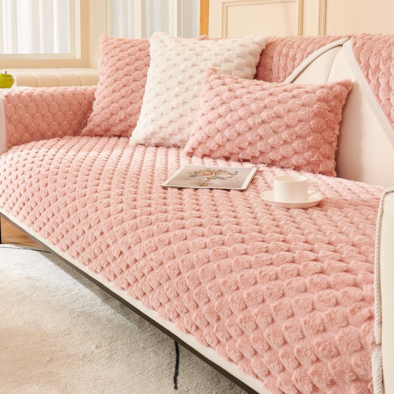 Sofakissen Winter Verdicktes Fleecekissen Rutschfestes Ledersofabezug-Bezugstuch