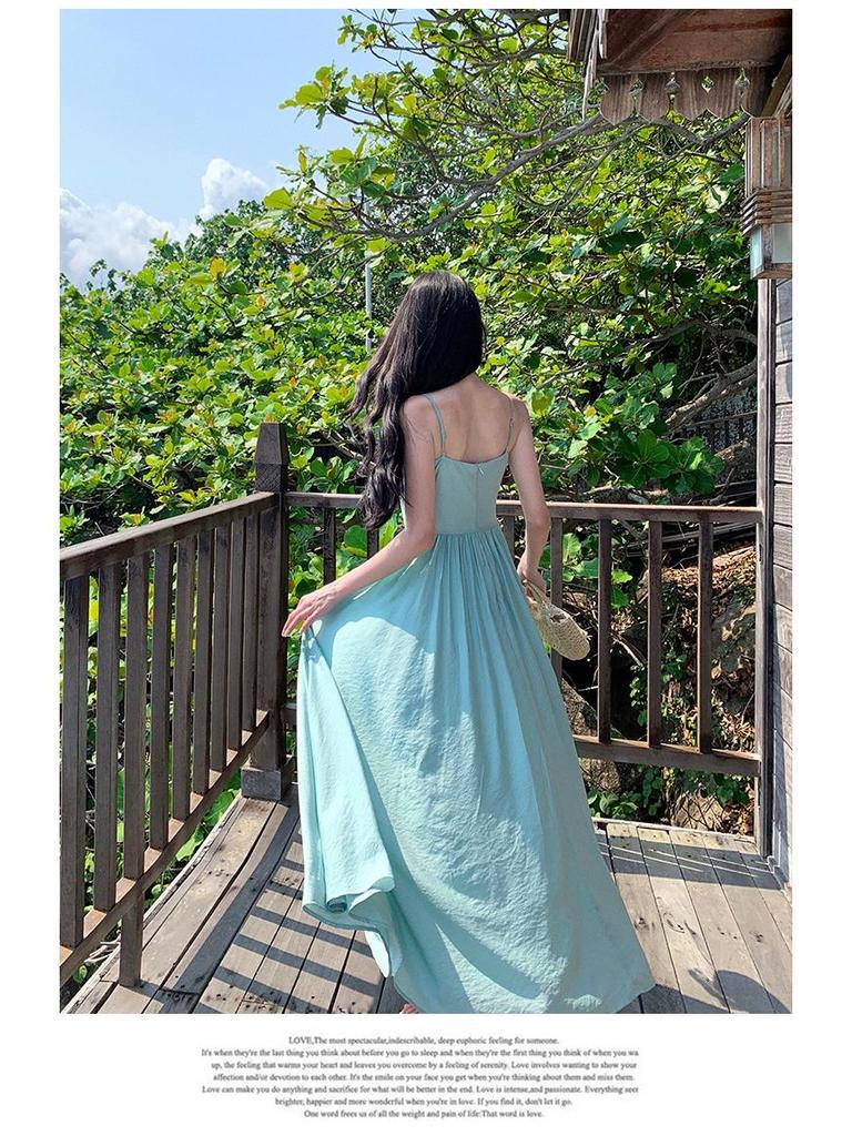 Elegant Blue-Green Maxi Dress: Flowy, Slimming, and Perfect for Vacations