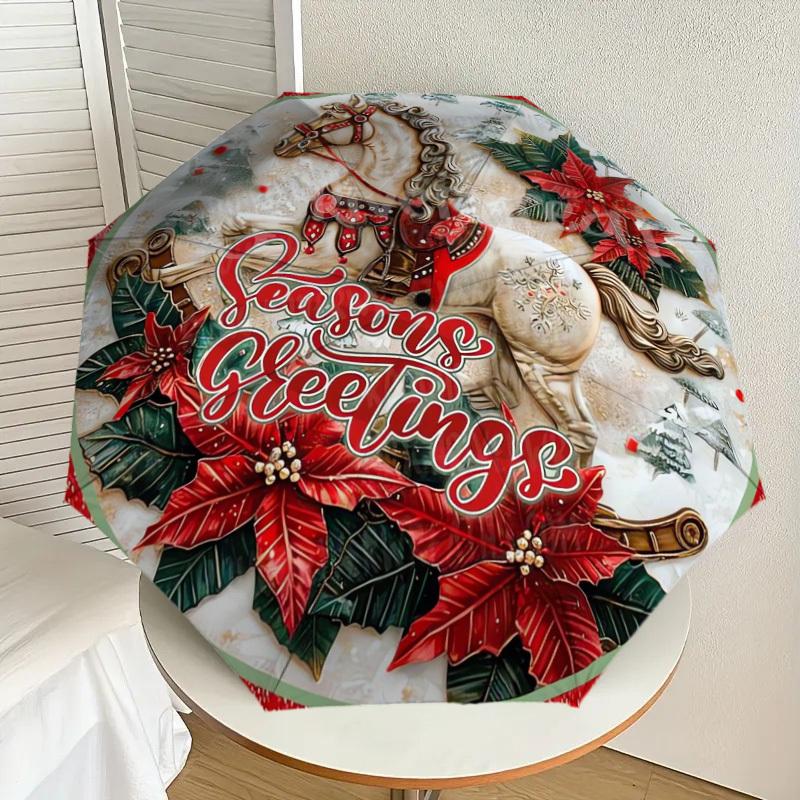 

1pc Seasons Greetings Christmas Horse Umbrella with Plastic Handle,Suitable for All Seasons Home Travel Outdoor UmbrellaDD257