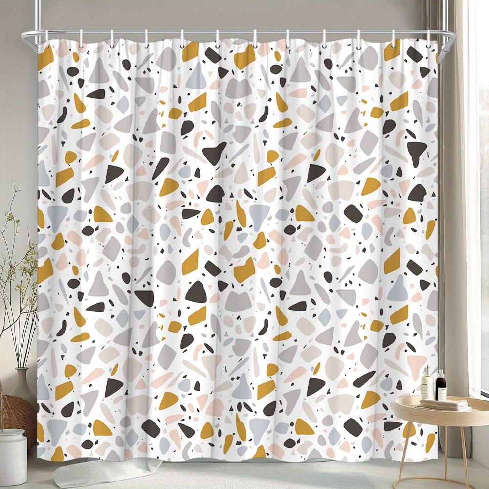 

Abstract Geometric Shower Curtain – Gray Beige Black Mustard, 71×71 , Polyester, Modern Minimalist Bathroom Decor W60H190(CM)-1 Pcs
