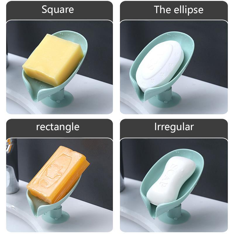 2PCS Suction Cup Soap Dish For Bathroom Shower Portable Leaf Soap Holder Plastic Sponge Tray For Kitchen Bathroom Accessories