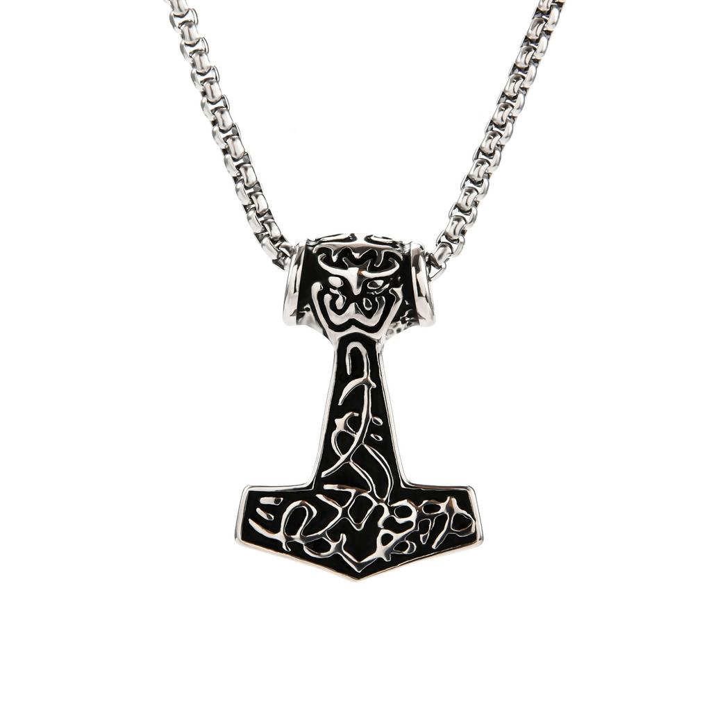 Nordic Thor's Hammer Pendant, Street Personality Trend Domineering Men's Viking Necklace, Stainless Steel Pendant