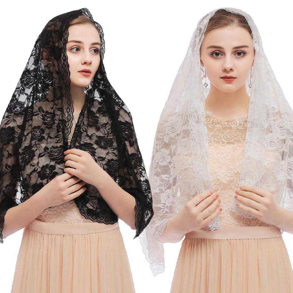 Woman Veil Lace Shawl Wedding Church Lace Trim Scarf Soft Floral Scarf Veil Wedding Headwear Supplies